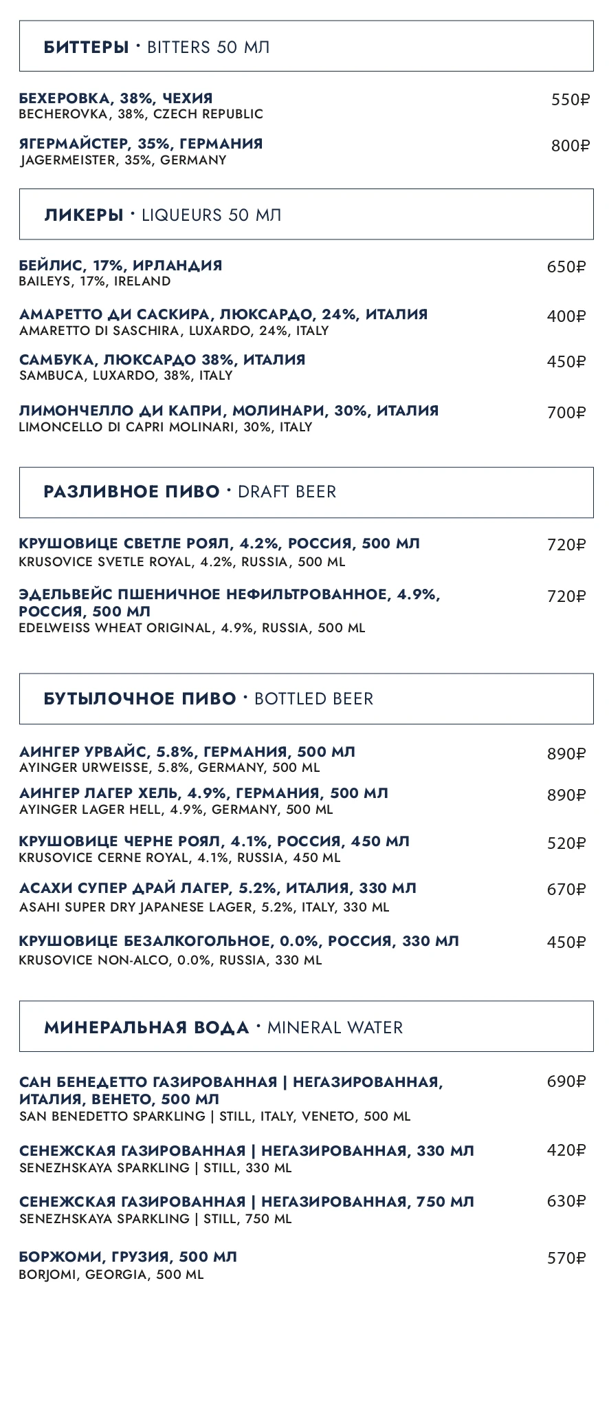 Барное меню