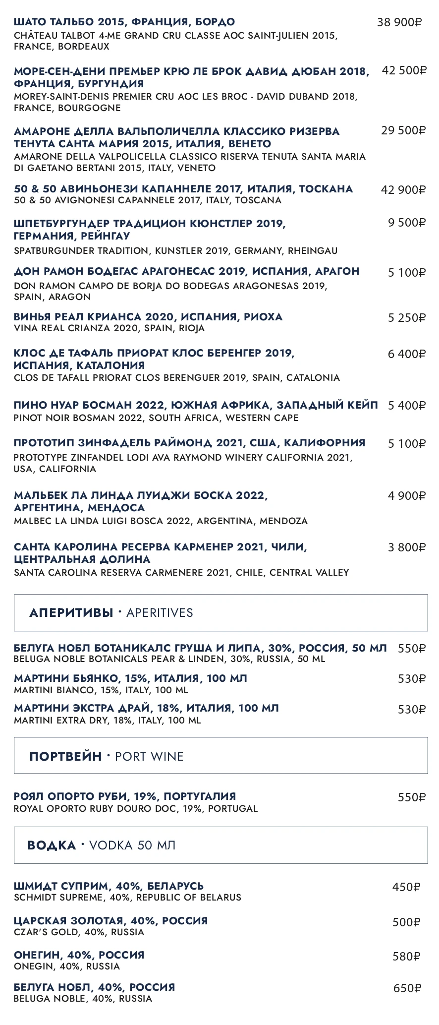 Барное меню