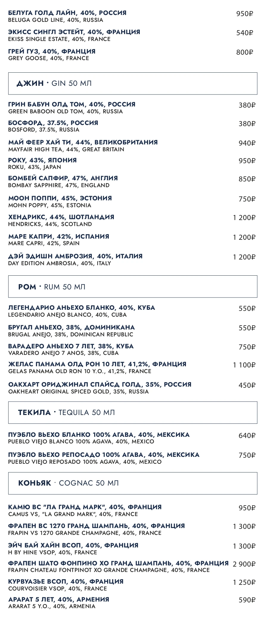 Барное меню