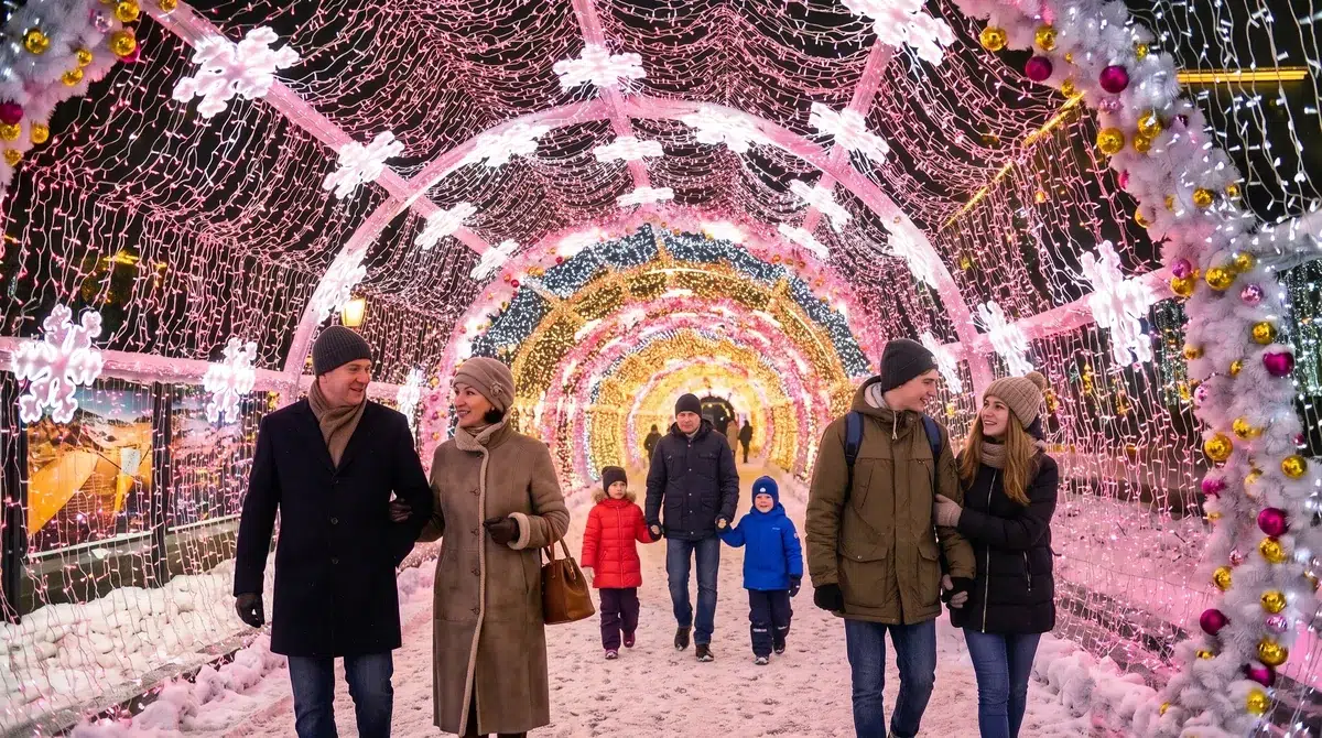 Световой тоннель на Тверском бульваре в Москве